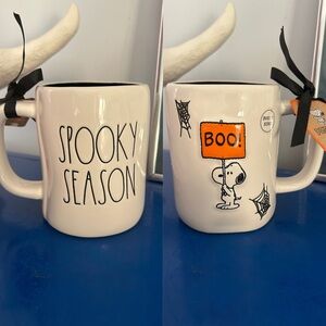 Rae Dunn Peanuts Charlie Brown Snoopy Boo Sign Spooky Season Halloween Mug